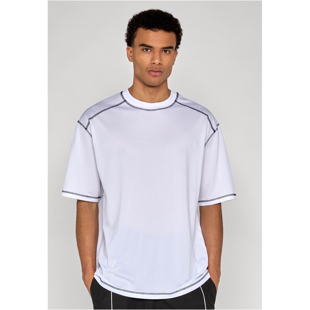 Urban Classics - Oversized Closehole Mesh Heren Tshirt - Wit